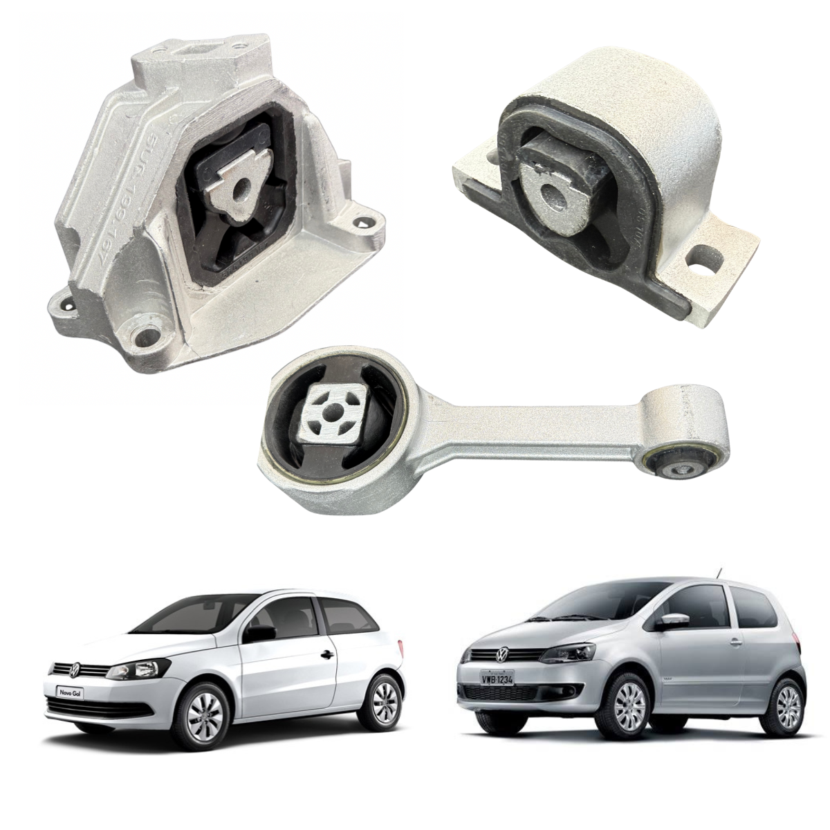 Kit Coxim do Motor + Câmbio (Dir. + Esq. + Traseiro) – Gol / Voyage / Saveiro / Fox / Polo