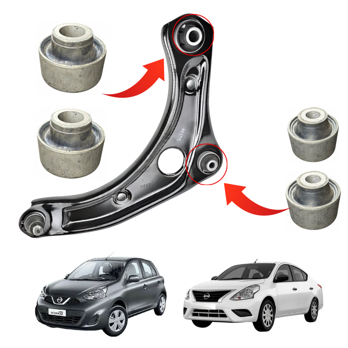 Kit Buchas da Bandeja Dianteira – March / Versa / Kicks (Maior + Menor)